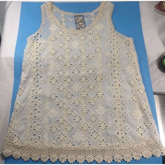Johnny Was Top Carden Tank White / Ivory Floral Eyelet Rayon Top - Size … - Picture 2 of 7